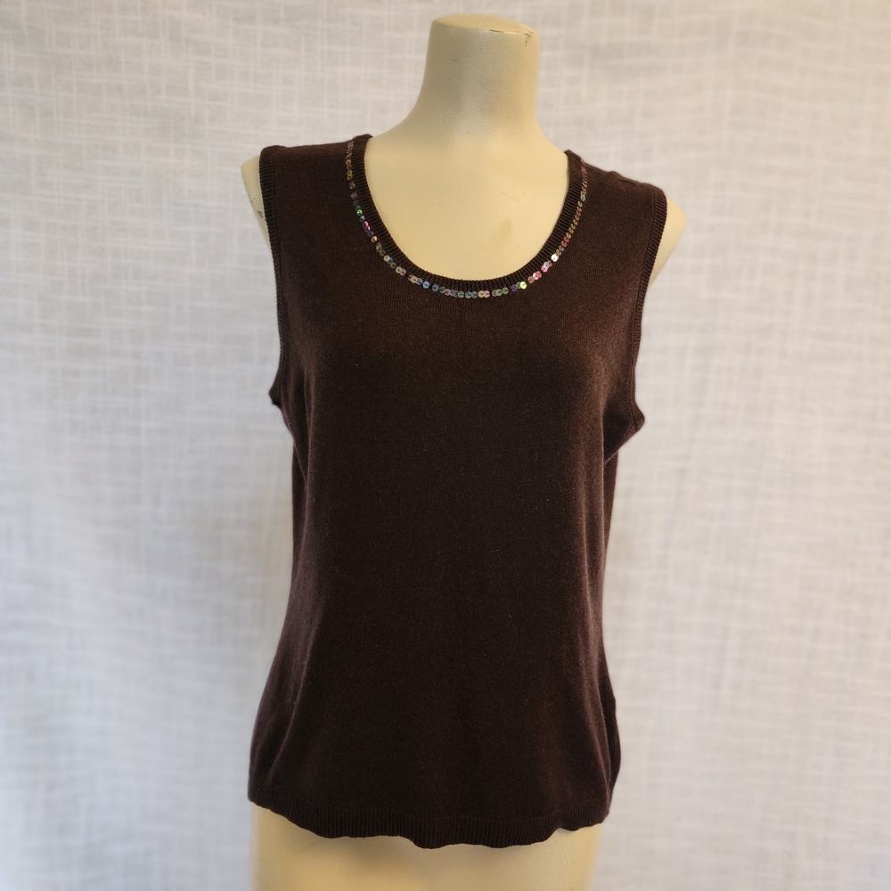 David Brooks W L Silk/Cashmere Blend Knit Sequin Embellished Crew Neck Tank A402
